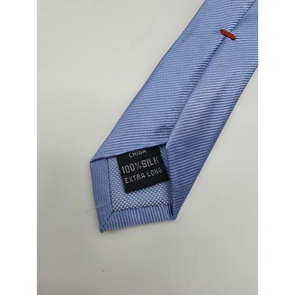 Tommy Hilfiger 100% Silk Necktie Light Blue Black Plaid Long Tie 64